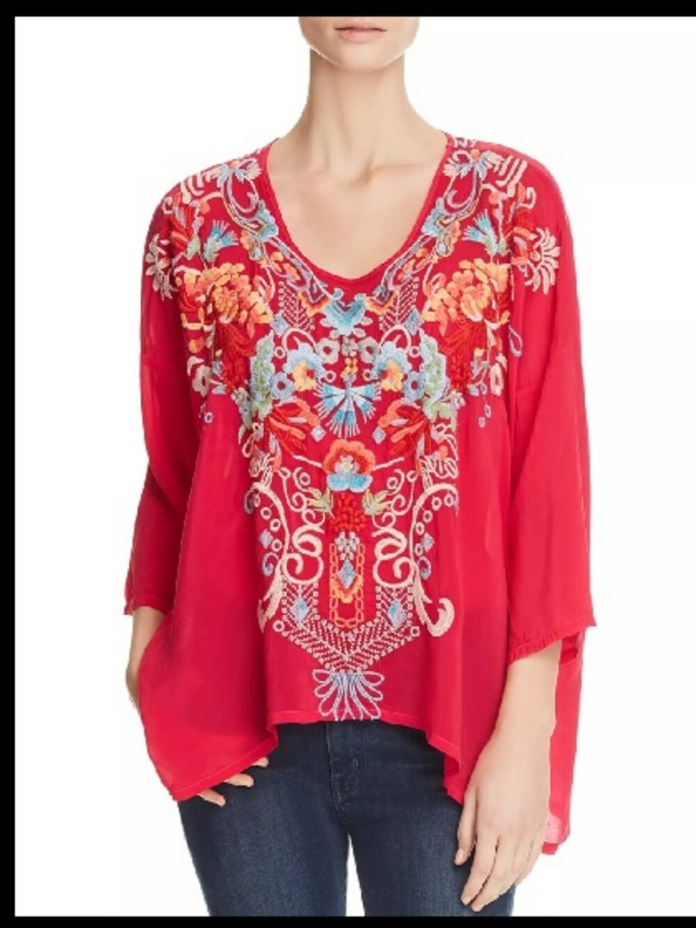Johnny Was Red Valerie Embroidered Blouse Sz S